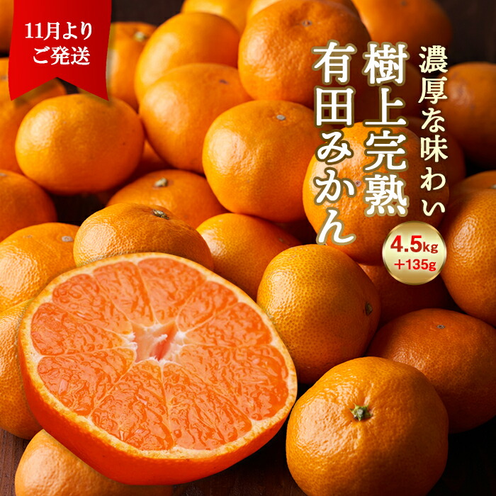 11月より発送 樹上完熟有田みかん4.5kg 135g 傷み補償分 【売れ筋】