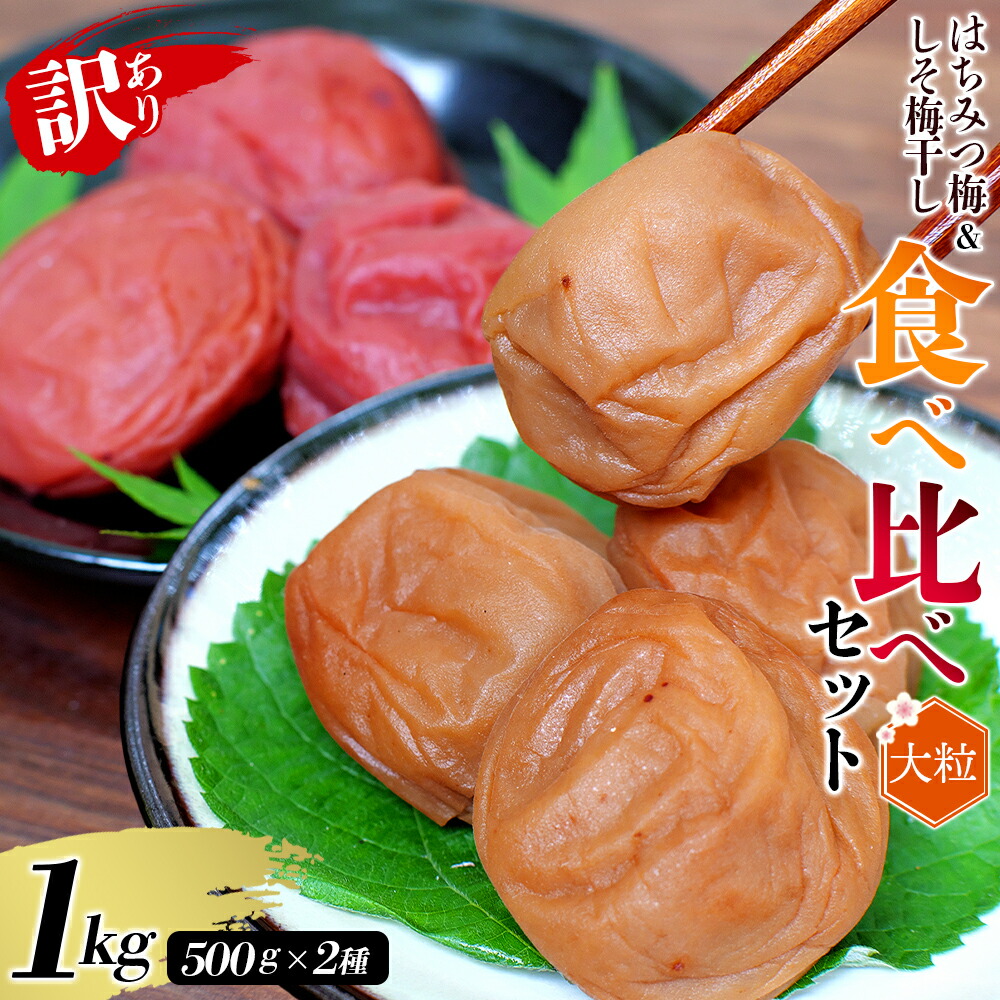 【ふるさと納税】 紀州南高梅 大粒 食べ比べセット 1kg (はちみつ500g・しそ漬500g) 塩分約8%  ご家庭用  無選別 訳あり 訳アリ 梅 梅干 梅干し うめ 南高梅 はちみつ梅 はちみつ梅干 しそ梅 しそ梅干 食べ比べ 大粒 大容量 たっぷり