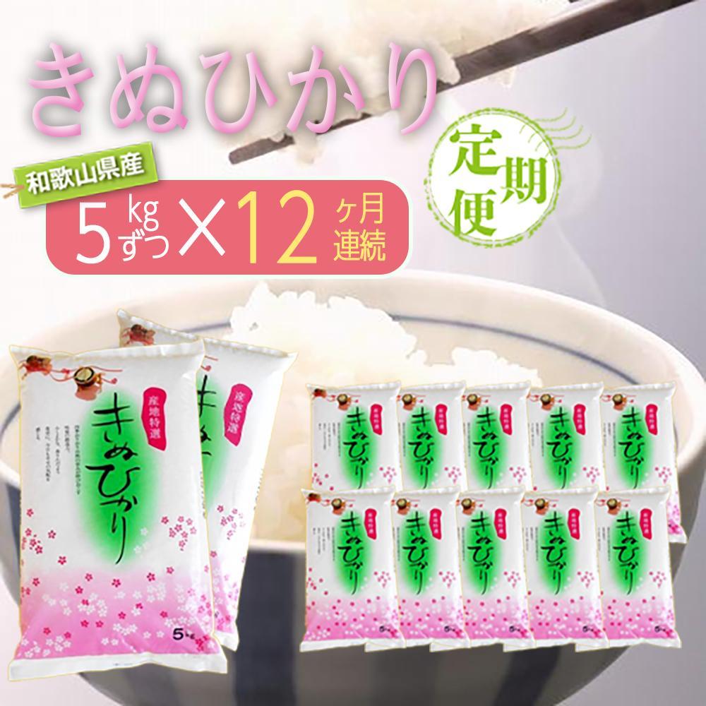 【ふるさと納税】［お米の定期便／全12回］和歌山県産 米 キヌヒカリ 60kg(5kg&times;12) 2025年産［SL22］ | お米 こめ 白米 食品 人気 おすすめ 送料無料｜和歌山県那智勝浦町
