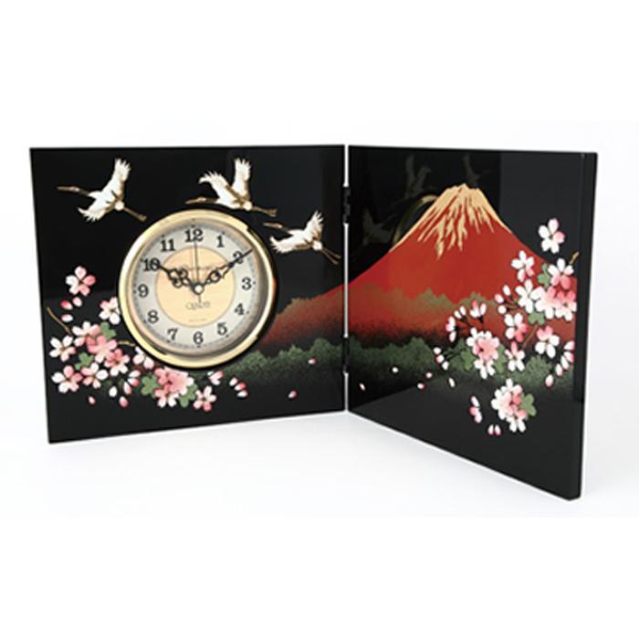 【ふるさと納税】紀州塗師細工 屏風時辰儀富士に桜（木製 カシューナッツ漆塗） ［YS27］