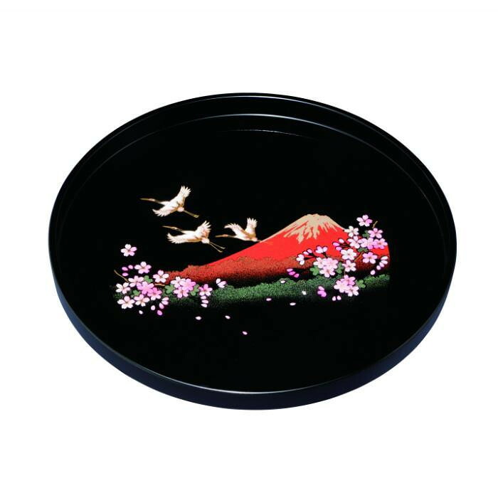 【ふるさと納税】丸盆 30cm 黒 一富士二鶴三桜 ［YG463］ | 工芸品 日用品 キッチン お盆 送料無料 おすすめ 人気｜和歌山県那智勝浦町 14,000円