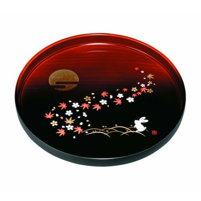 【ふるさと納税】丸盆 30cm 杢漆分け 春秋月うさぎ ［YG467］ | 工芸品 日用品 キッチン お盆 送料無料 おすすめ 人気｜和歌山県那智勝浦町