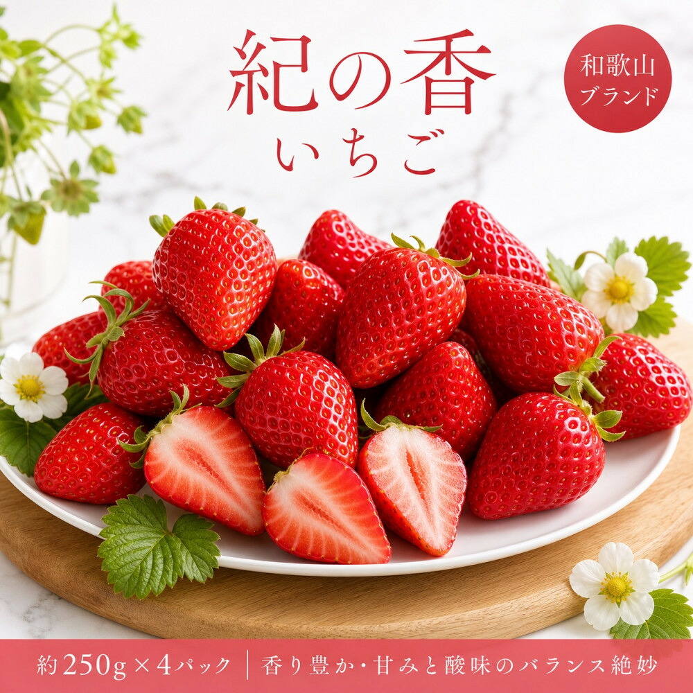 【ふるさと納税】紀州和歌山ブランドいちご「紀の香」約250g&times;4P ［UT143］ | いちご 紀の香 フルーツ 果物 くだもの 食品 人気 おすすめ 送料無料｜和歌山県那智勝浦町