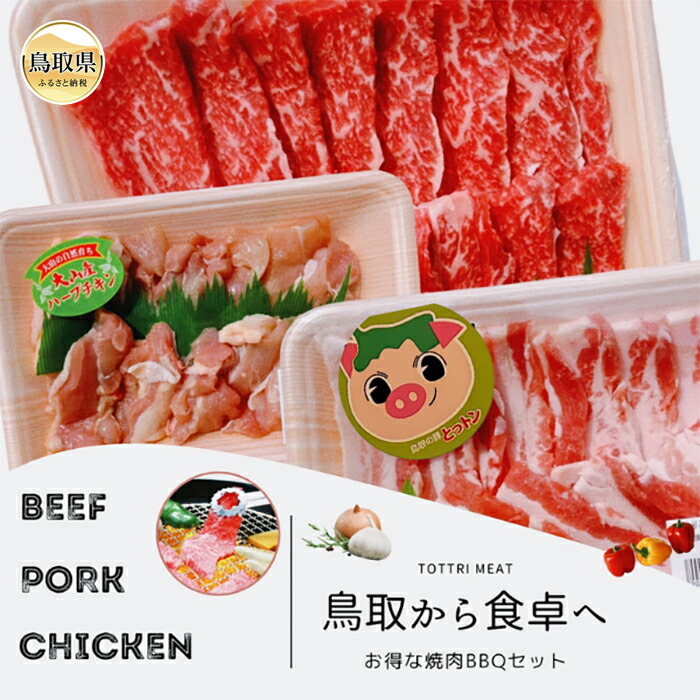 【ふるさと納税】が24-010 鳥取県産 焼肉セット 1kg(３～５人前) 牛肉 豚肉 鶏肉 焼き肉 バーベキュー BBQ ファミリーセット