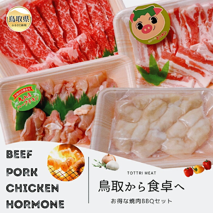【ふるさと納税】が24-011 鳥取県産 焼肉セット 1.2ｋｇ (３～５人前） ホルモン 牛肉 豚肉 鶏肉 焼き肉 バーベキュー BBQ ファミリーセット