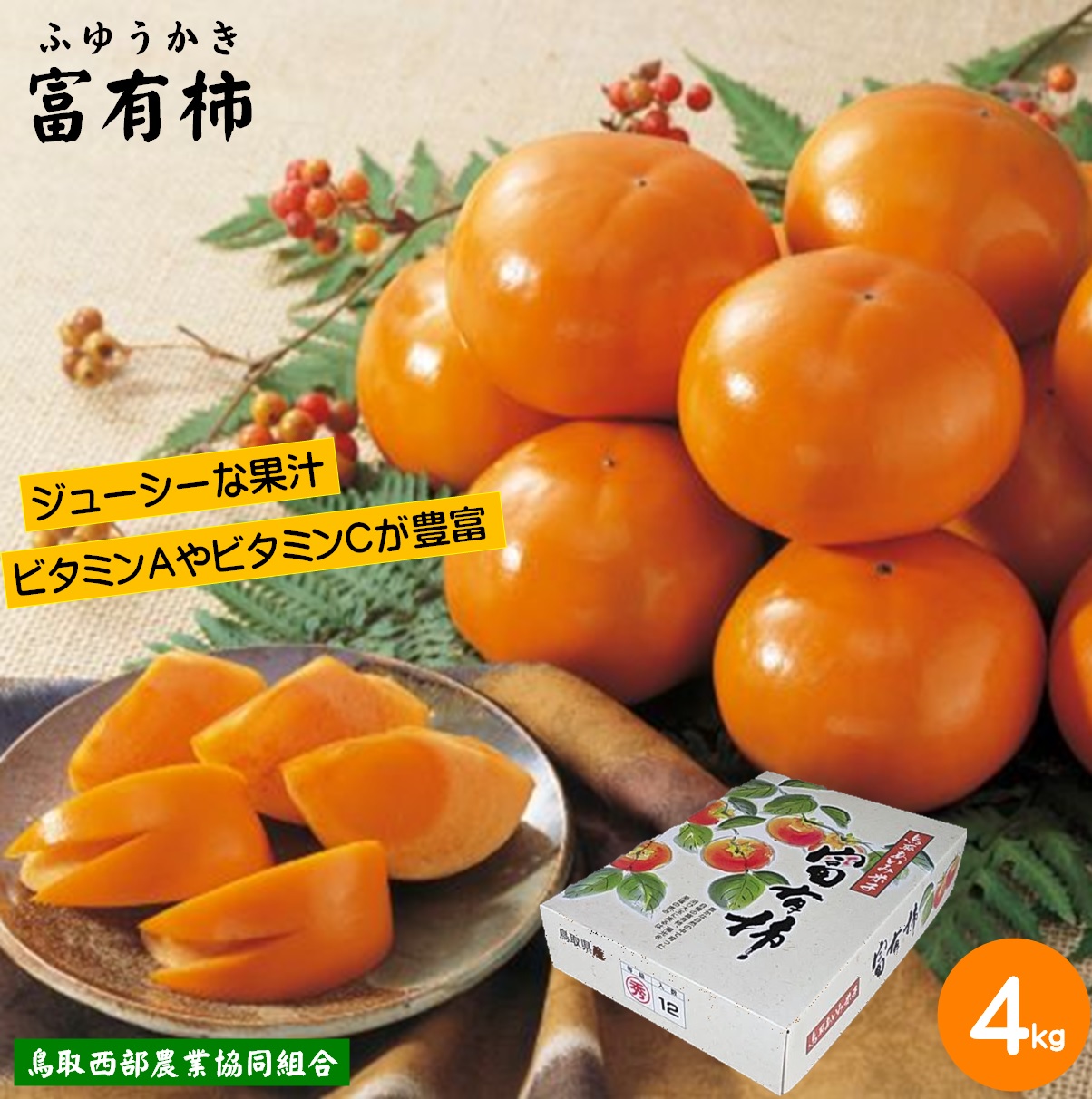 【ふるさと納税】先行予約 鳥取県産柿 富有柿 (ふゆうかき) 4kg 12玉【25-014-013】【鳥取西部農業協同組合 米子・あいみ果実部】数量限定 柿 果物 フルーツ鳥取県産 くだもの 4キロ お取り寄せ ふゆうがき 鳥取県 米子市【11月上旬～下旬お届け】