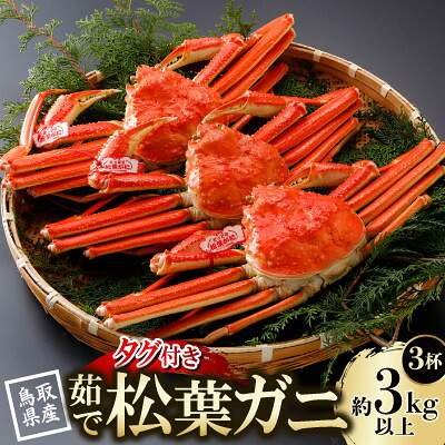 【ふるさと納税】【先行予約】鳥取県産 タグ付き 茹松葉がに 1kg以上×3杯(中村商店)26年12月・27年1月発送【配送不可地域:離島・北海道・沖縄県・東北・信越、北陸】【1692755】|鳥取県智頭町