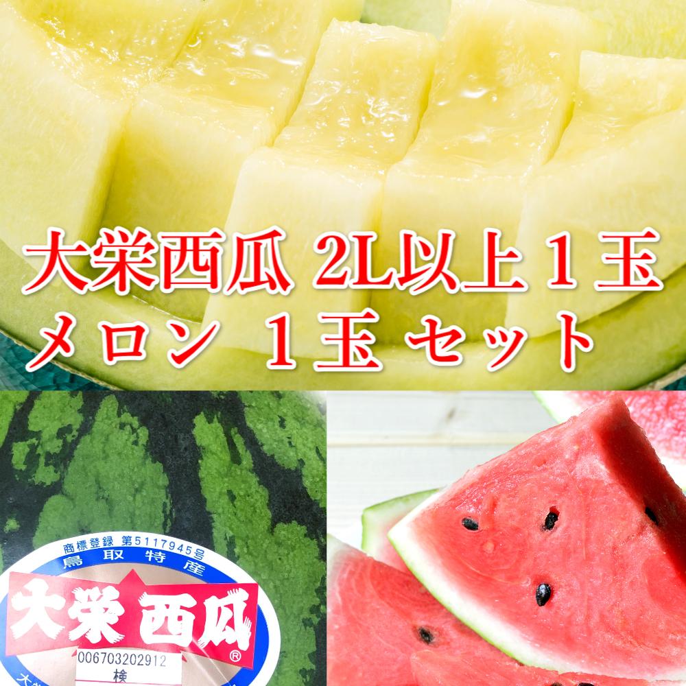【ふるさと納税】1001.【ふるさと納税】大栄西瓜 秀 大（秀7kg以上）1玉と旬のメロンセット　※6月中旬頃～7月中旬頃に順次発送予定 【スイカ、大栄スイカ】