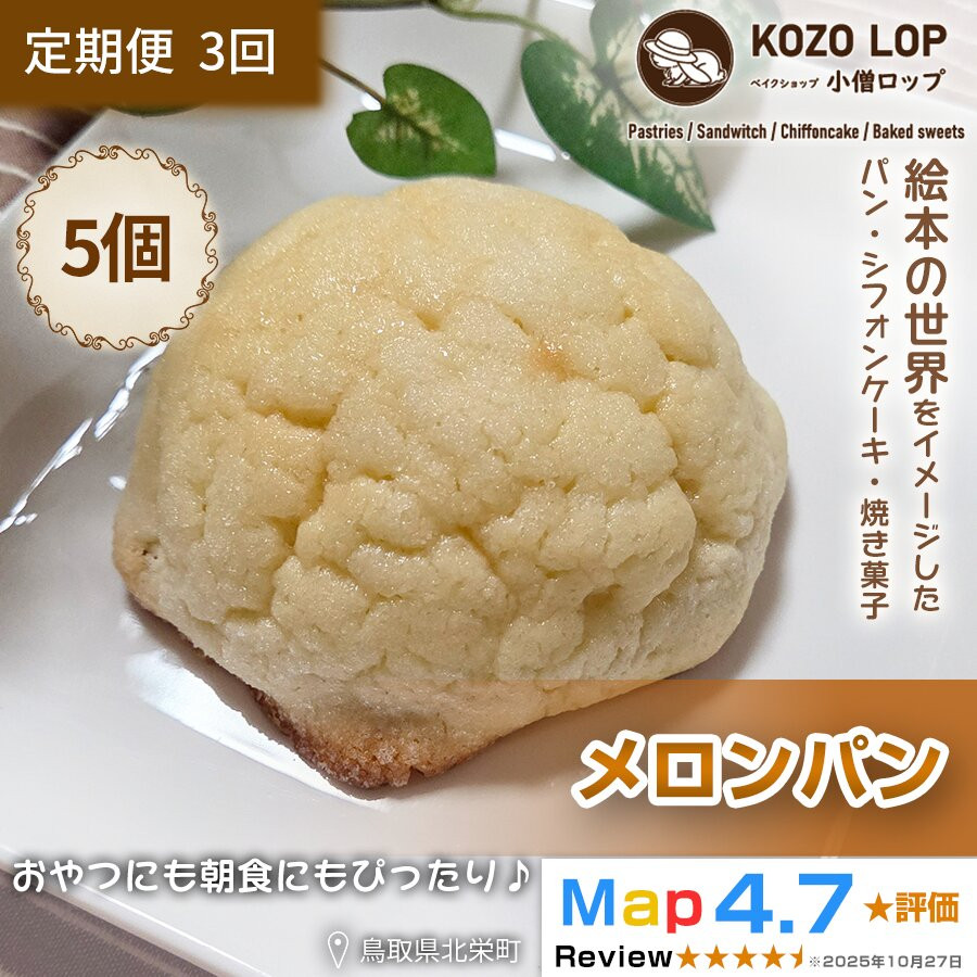【ふるさと納税】【定期便3ヶ月】鳥取県産 人気菓子パン メロンパン 5個&times;3回｜鳥取県北栄町