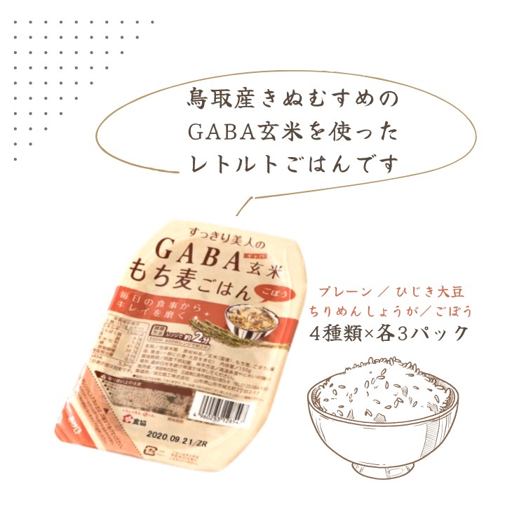 【ふるさと納税】GABA玄米もち麦パックごはん 4種類セット（12パック入り）鳥取産きぬむすめ JA 0589