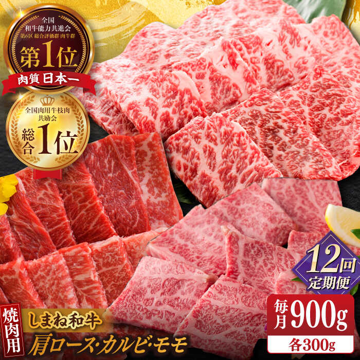 【ふるさと納税】【全12回定期便】【ブランド牛・しまね和牛】 和牛 焼肉3種セット(肩ロース・カルビ・モモ) 各300g 島根県松江市/Do corporation株式会社（しまね和牛）[ALFU030]｜ 牛肉 国産牛 黒毛和牛 しまね和牛 肉 肩ロース カルビ モモ ブランド 冷凍 人気 540,000円｜島根県松江市