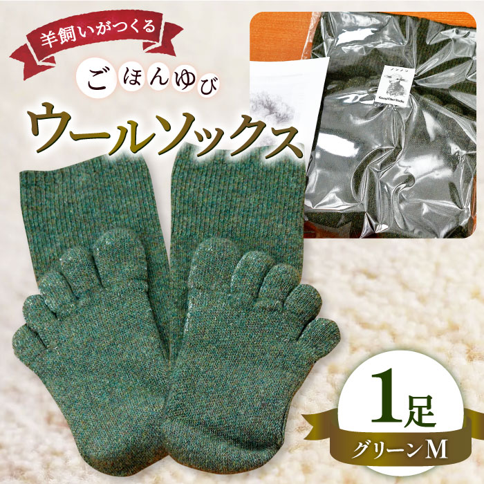 【ふるさと納税】 ひつじ飼いが作る 5本指 ウールソックス Mサイズ 23cm～25cm 靴下 くつした ソックス 厚手 総パイル 紡毛糸 グリーン 緑 深緑 モスグリーン 羊 レディース メンズ 男女兼用 温活 冷え性 かわいい 島根県 大田市