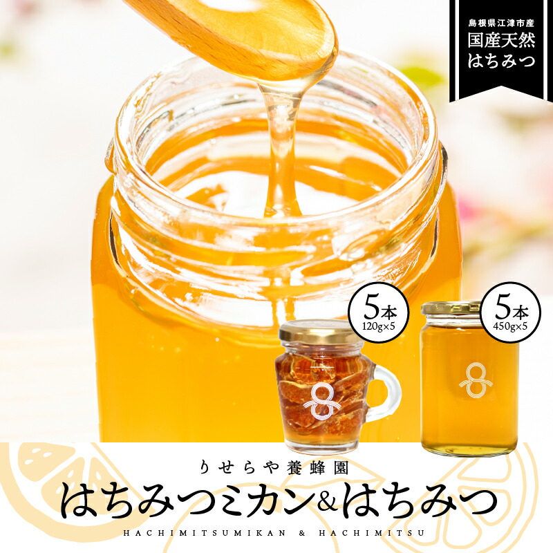 【ふるさと納税】はちみつミカン5本(120g×5本)とはちみつ5本(450g×5本)セット【RY-12】｜送料無料 国産 はちみつミカン はちみつ ハチミツ 蜂蜜 みかん ミカン 蜜柑 温州みかん 温州ミカン 果物類 柑橘類 フルーツ 加工食品 無添加 ドライフルーツ パン ぱん ヨーグルト｜