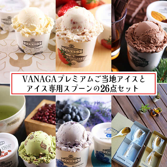 【ふるさと納税】アイス VANAGAプレミアムご当地アイス24個とアイス専用スプーン（ゴールド2本）の26点セット | アイスクリーム アイス 濃厚 バニラ デザート スイーツ 氷菓 スプーン 人気 おすすめ ギフト プレゼント カトラリー 島根県雲南市/やまざと.com[AICN004]｜島根県雲南市