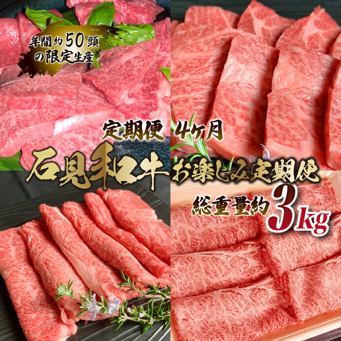 【ふるさと納税】【定期便-4ヶ月】石見和牛お楽しみ定期便 （焼肉・すき焼き）総重量約3kg
