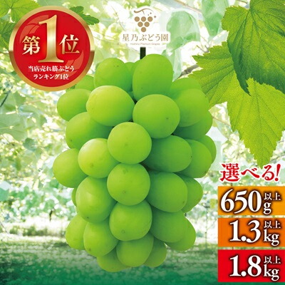 【ふるさと納税】星乃シャインマスカット(岡山県産)　1.3kg以上/1.8kg以上/650g以上_ ぶどう 葡萄 シャインマスカット 果物 くだもの フルーツ 岡山県 津山市 人気 おすすめ 送料無料 贈答 ギフト 【配送不可地域：離島・北海道・沖縄県】【G1418932】