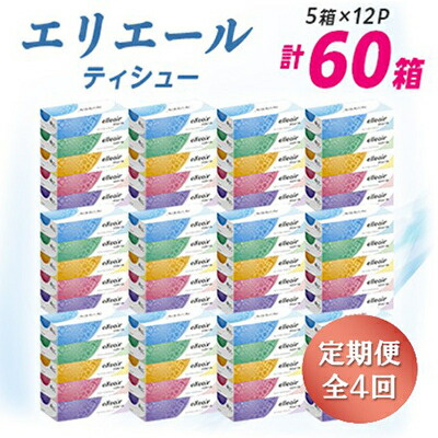 【ふるさと納税】【3ヵ月毎定期便】エリエール ティシュー 180組5箱×12パック(60箱) 全4回_ エリエール ティッシュ ティッシュペーパー 180組 定期便60箱 日用雑貨 家庭用 岡山県 津山市 送料無料 【配送不可地域：離島・北海道・沖縄県】【4013084】 49,800円
