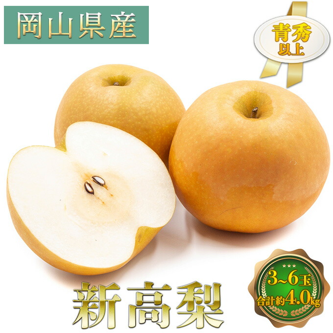【ふるさと納税】梨 2025年 先行予約 新高梨 3～6玉 青秀以上 合計約4.0kg 梨 なし 果物 フルーツ 岡山県産 化粧箱入り 大きい 形 おいしさ 梨の王様 大玉 甘み みずみずしく 上品 風味 シャリシャリ 美味しさ 　お届け：2025年9月中旬～2025年10月中旬