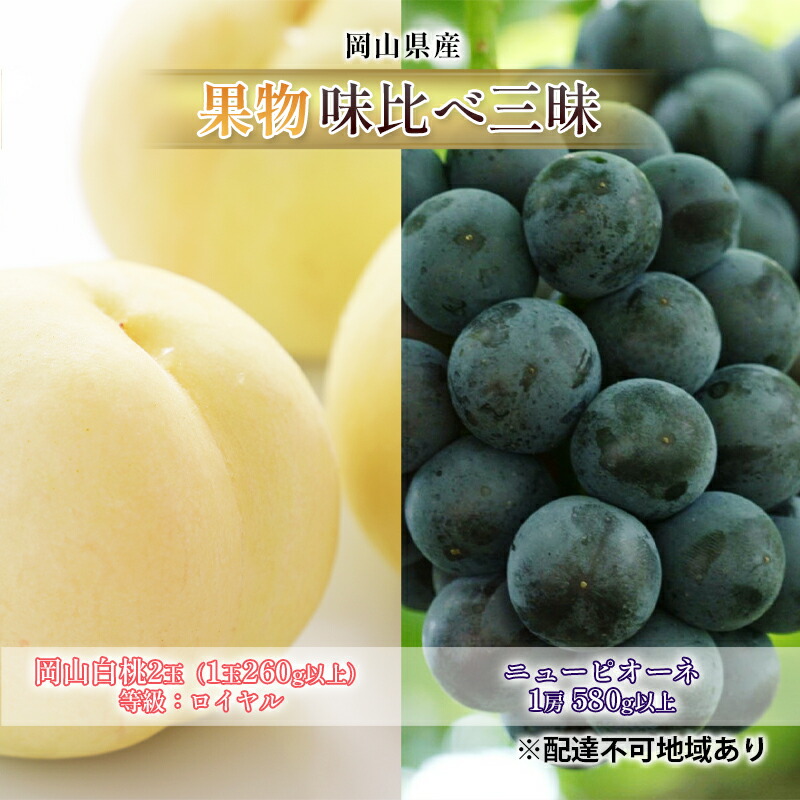 【ふるさと納税】桃 ぶどう 2026年 先行予約 果物 味比べ三昧 岡山 白桃 2玉 等級：ロイヤル（1玉260g以上）ニュー ピオーネ 1房 580g以上 詰合せ もも 葡萄 岡山県産 国産 フルーツ 果物 ギフト 　お届け：2026年7月上旬～2026年8月上旬
