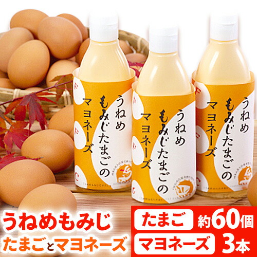 【ふるさと納税】うねめもみじたまごとマヨネーズセット たまご約60個 マヨネーズ3本(250g/本)  采女ファーム 《45日以内に出荷予定(土日祝除く)》岡山県 笠岡市 たまご 卵 鶏卵 マヨネーズ セット TKG 送料無料