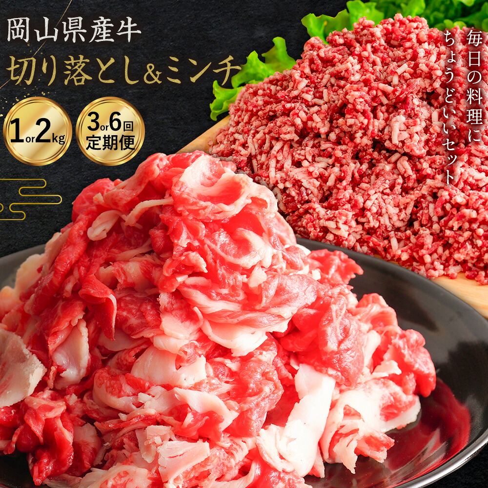 【ふるさと納税】牛肉 国産 切り落とし ミンチ セット 家計応援 岡山県産牛 選べる 1kg 2kg 3ヶ月定期便 6ヶ月定期便 小分け 1パック250g お試し 大容量《60日以内に出荷予定(土日祝除く)》岡山県 笠岡市 肉 ひき肉 グルメ お取り寄せグルメ 定期便は翌月から発送