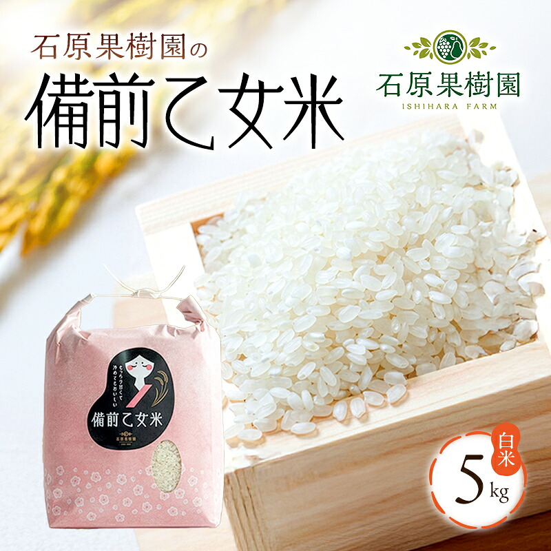 【ふるさと納税】米 令和8年産 石原果樹園の備前乙女米 白米 5kg&times;1袋 ※11月上旬～順次発送予定 お米 精米 白米 ライス 乳酸菌栽培 岡山県 おにぎり お弁当　お届け：11月上旬～順次発送予定｜岡山県高梁市