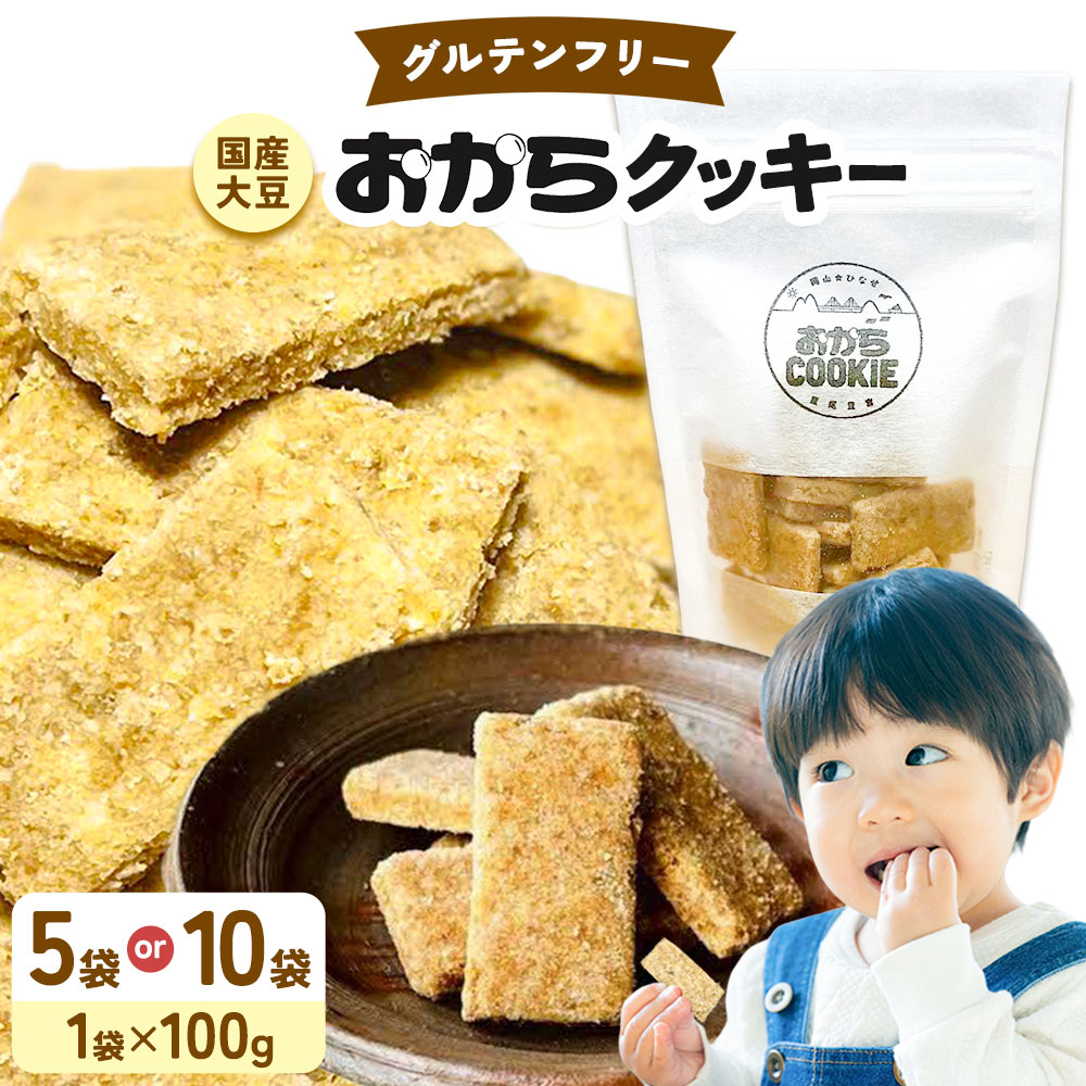 【ふるさと納税】グルテンフリー 国産大豆のおからクッキー 選べる 100g×5袋 100g×10袋 国産 大豆 米粉 星尾豆富店 星尾純一《30日以内に出荷予定(土日祝除く)》岡山県 備前市 お菓子 おかし おから クッキー 無添加 ヘルシー おやつ 健康 美容 ギフト のし 子供|岡山県備前市