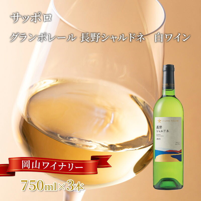 【ふるさと納税】ワイン サッポロ グランポレール 長野 シャルドネ 白ワイン 750ml 3本 セット 岡山 ワイナリー ぶどう お酒 酒 アルコール お届け:※お届けまで1ヶ月前後かかる場合がございます。|岡山県赤磐市