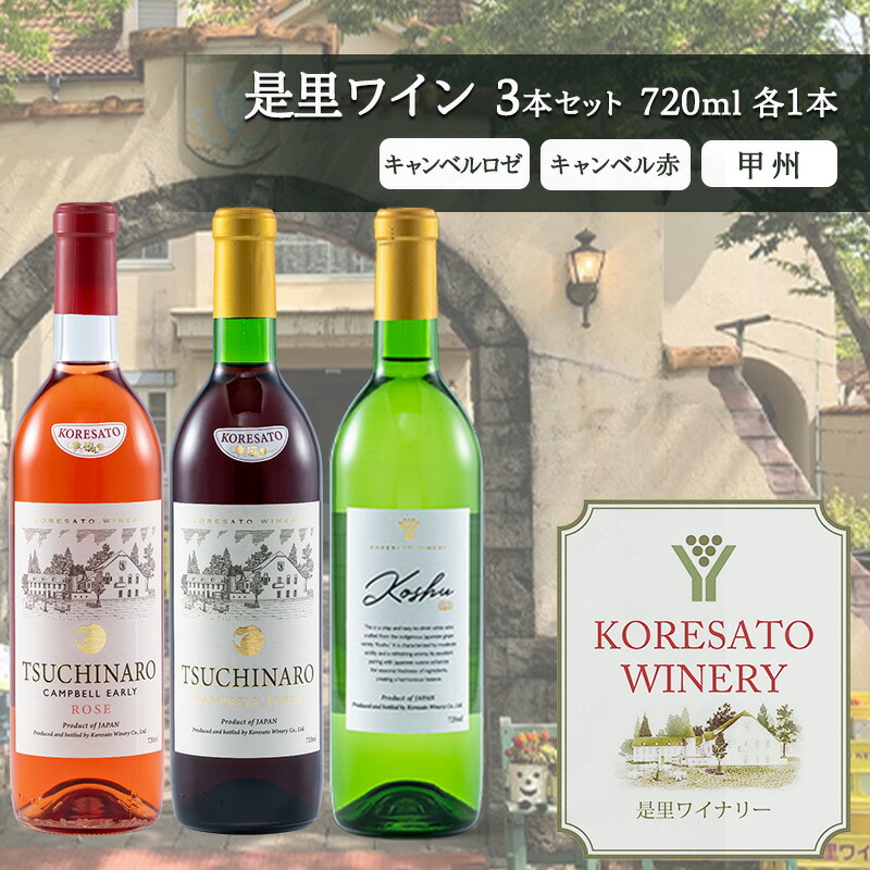 【ふるさと納税】是里 ワイン 果実酒 キャンベルロゼ キャンベル赤 甲州 720ml　各1本 岡山 赤磐市 お酒