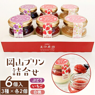 【ふるさと納税】岡山プリン3種詰合せ　6個入(いちご・ぶどう・白桃)【配送不可地域：離島】【1130057】
