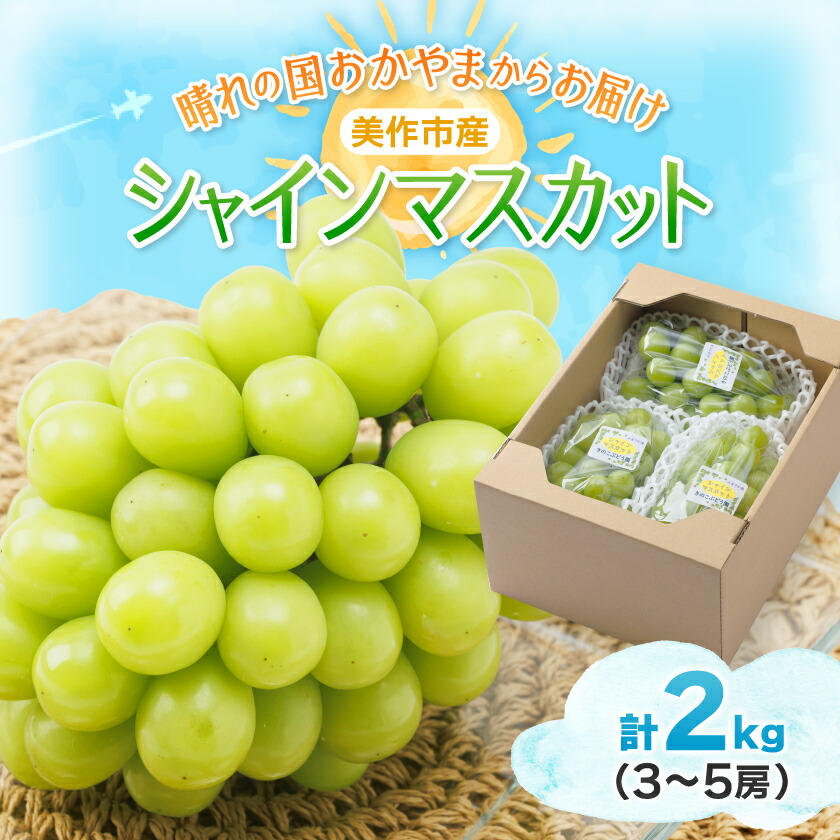 【ふるさと納税】【2025年先行予約】岡山県美作市産　シャインマスカット　2kg(3～5房)【配送不可地域：離島】【1109316】