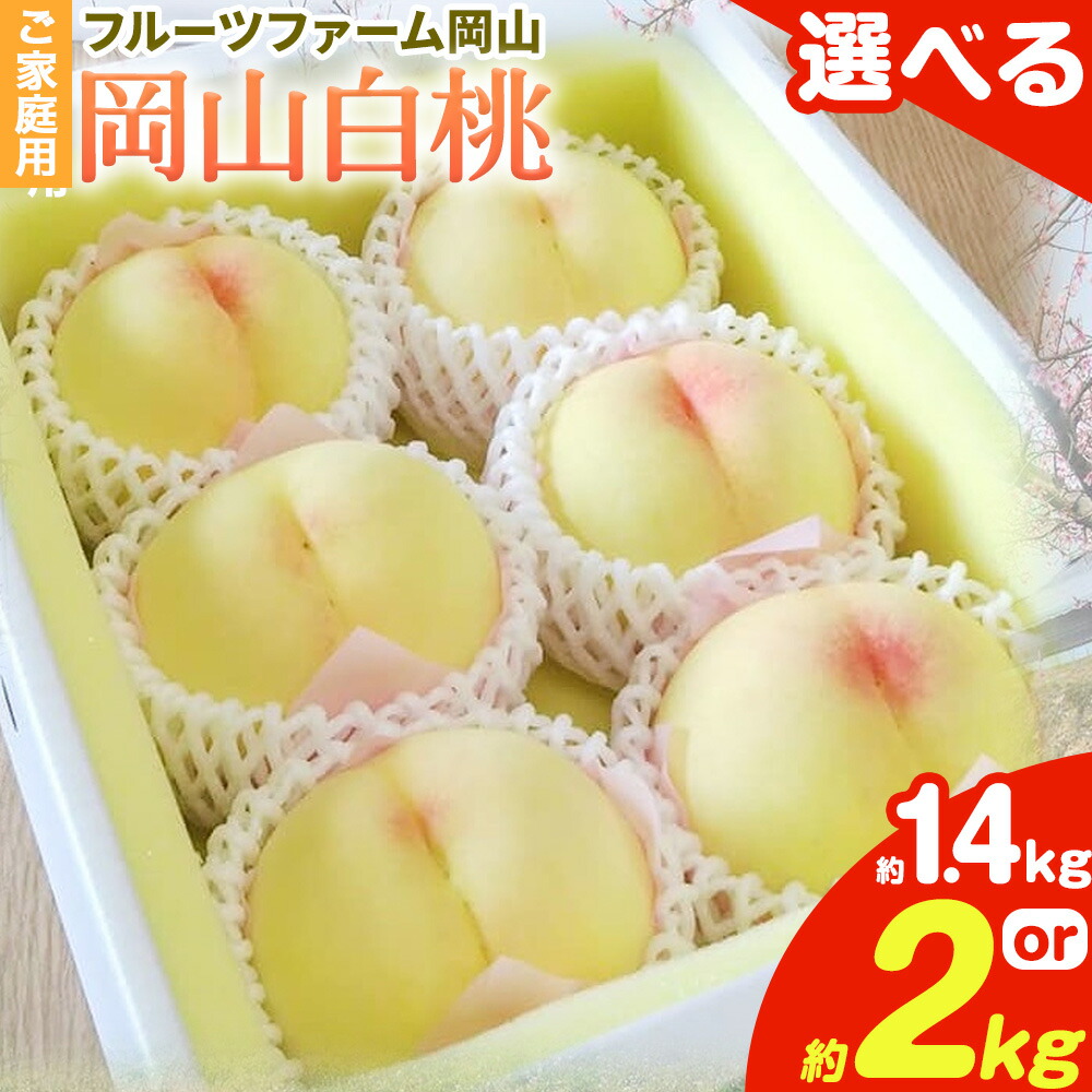 【ふるさと納税】【2026年先行予約】桃 岡山白桃 ご家庭用 選べる内容量 1.4kg (4~6玉) 2kg (5~10玉) フルーツファーム岡山《2026年6月下旬-8月下旬頃出荷》岡山県 浅口市 送料無料 フルーツ モモ 果物 青果 旬 国産 岡山県産【配送不可地域あり】|岡山県浅口市