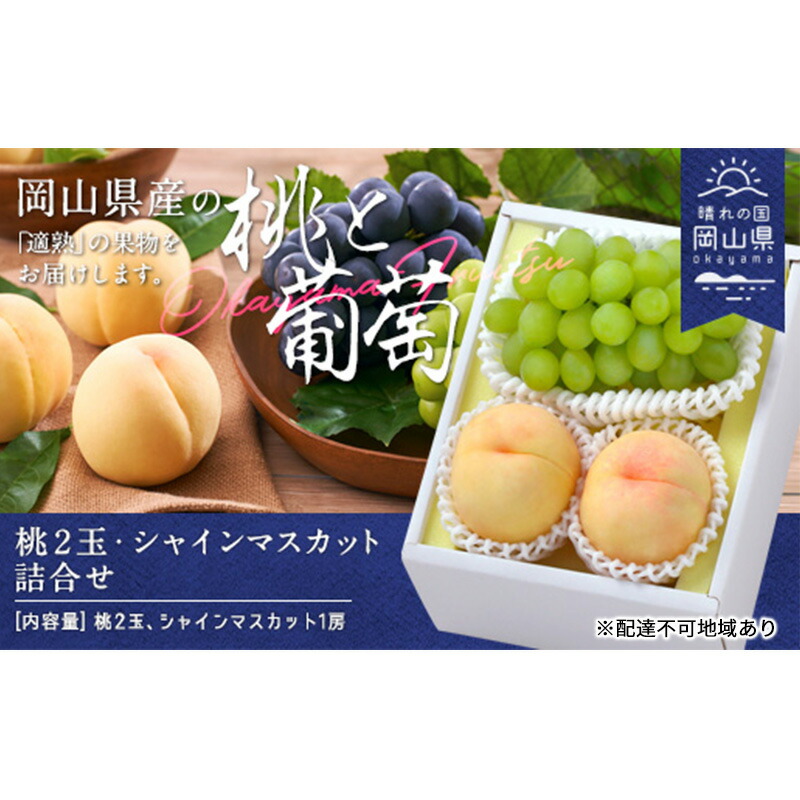 【ふるさと納税】桃 ぶどう 2025年 白桃 晩生種 2玉 シャイン マスカット 1房 合計約1.0kg もも 葡萄 岡山県産 国産 フルーツ 果物 ギフト 　お届け：2025年8月下旬～2025年9月中旬