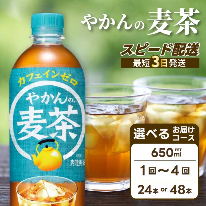 【ふるさと納税】【選べる本数・回数】やかんの麦茶 from 爽健美茶 PET 650ml 24本 (1ケース)/48本(2ケース)お届け回数 1回 定期便2回～4回 最短3日で発送 ドリンク ペットボトル ソフトドリンク お茶 むぎ茶 飲料 カフェインゼロ 箱買い まとめ買い 防災 備蓄 人気 おすす｜広島県三原市