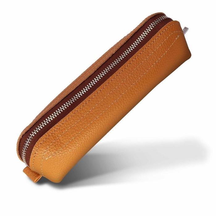 【ふるさと納税】革工房いんのしま 牛革ファスナーペンケース5本挿し【色:キャメル】 | 文房具 雑貨 日用品 人気 おすすめ 送料無料｜広島県尾道市