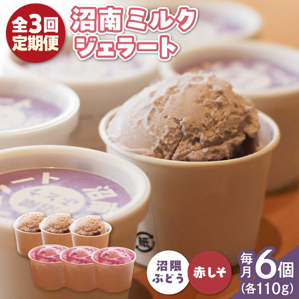 【ふるさと納税】【全3回定期便】沼南ミルクジェラート 沼隈ぶどう＆赤しそ 各3個 食べ比べセット アイス ぶどう 赤しそ アイスクリーム デザート スイーツ ご当地 おすすめ 人気 ひんやり お取り寄せ 詰め合わせ ギフト 贈り物 定期便 広島県福山市/甚ごろう[BAEC046]｜広島県福山市