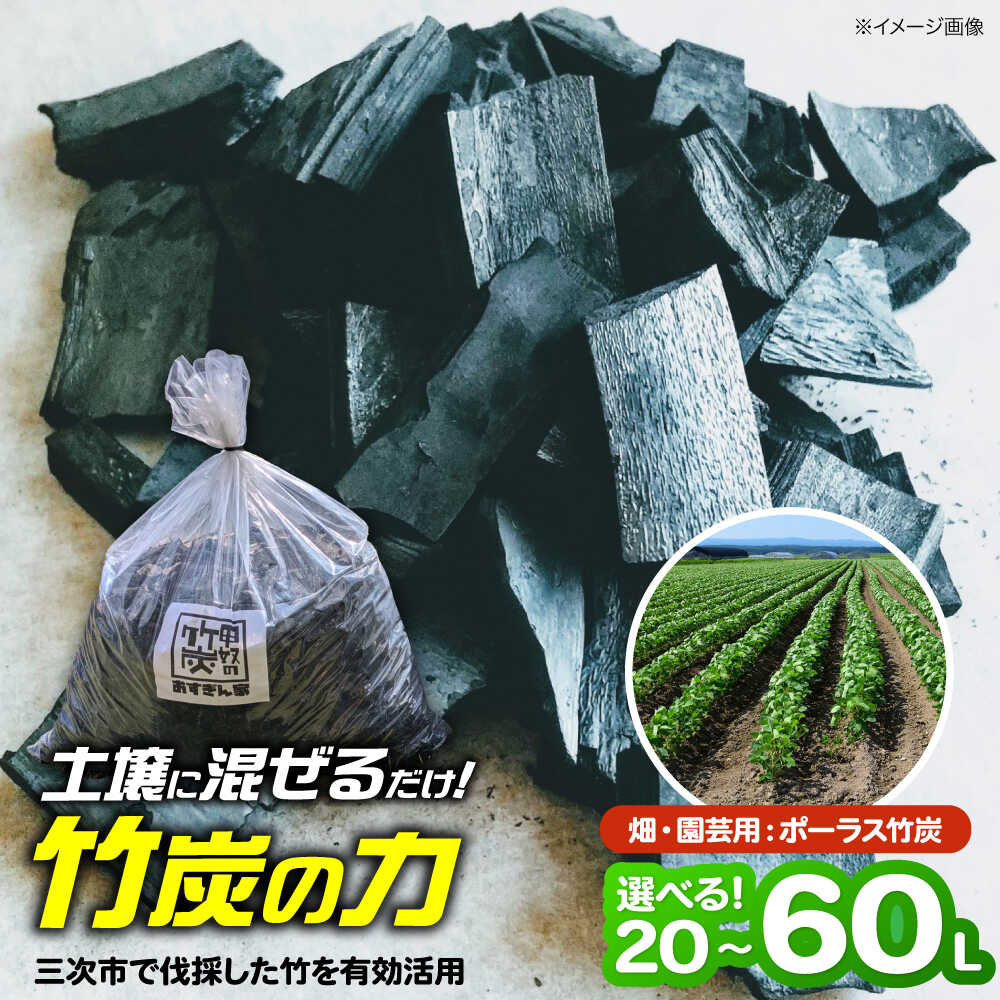 【ふるさと納税】【選べる容量】ポーラス竹炭 20L ～ 60L（畑・園芸用）ガーデニング 家庭菜園 土壌改良 観葉植物 国産 竹炭 畑 園芸 農業 花壇 野菜作り プランター 土壌改良材 送料無料 三次市 / おすぎん家[APDE001]｜広島県三次市