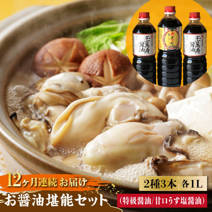 【ふるさと納税】調味料 セット 保存 だし 醤油 しょうゆ 【全12回定期便】一度使うともう戻れない！ リピーター続出のお醤油堪能セット 1L&times;3本 (玉萬寿/あまくち) 料理 ラーメン うどん ギフト 鍋 餃子 和食 江田島市/有限会社濱口醤油[XAA025]｜広島県江田島市
