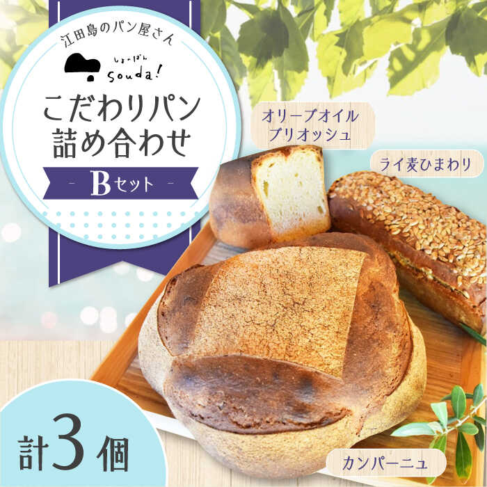 【ふるさと納税】こだわりパン 詰め合わせ Bセット 3個入り 江田島市/しまのぱん souda！ [XAQ001] ライ麦ひまわり オリーブオイルブリオッシュ カンパーニュ 石窯 パン ぱん 国産 小麦 ルヴァン ハードパン ハード系 セット 人気 送料無料 冷凍 自家製 保存食 長持ち｜広島県江田島市