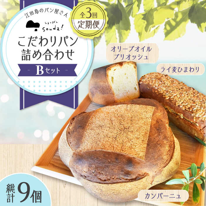 【ふるさと納税】【全3回定期便】こだわりパン 詰め合わせ Bセット 江田島市/しまのぱん souda！ [XAQ010] ライ麦ひまわり オリーブオイルブリオッシュ カンパーニュ 石窯 パン ぱん 国産 小麦 ルヴァン ハードパン ハード系 人気 送料無料 冷凍 自家製 保存食 長持ち 定期便