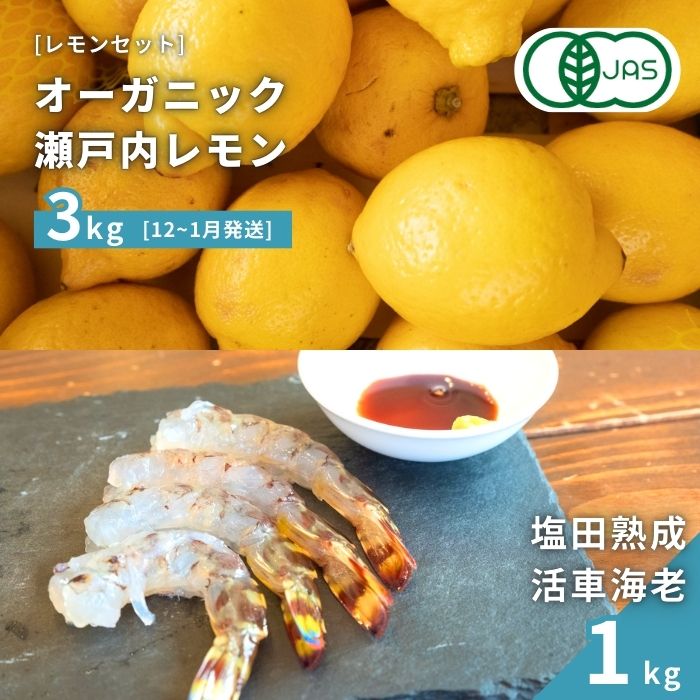 【ふるさと納税】オーガニック瀬戸内レモン 3kg(12~1月発送) / 塩田熟成活車海老 1kg(11~2月発送)  オーガニック 有機レモン 有機JAS 果汁100% レモン えび エビ エビフライ 晩酌 国産 瀬戸内 濃厚 甘さ控えめ 免疫力向上 健康 ビタミンC クエン酸 抗酸化 ソーダ 炭酸水