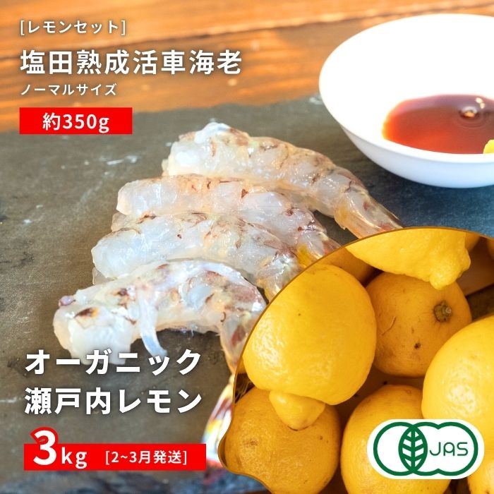 【ふるさと納税】オーガニック瀬戸内レモン 3kg(2~3月発送) / 塩田熟成活車海老 ノーマルサイズ 350g(11~2月) オーガニック 有機レモン 有機JAS 果汁100% レモン えび エビ エビフライ 晩酌 国産 瀬戸内 濃厚 免疫力向上 健康 ビタミンC クエン酸 抗酸化 ソーダ 炭酸水