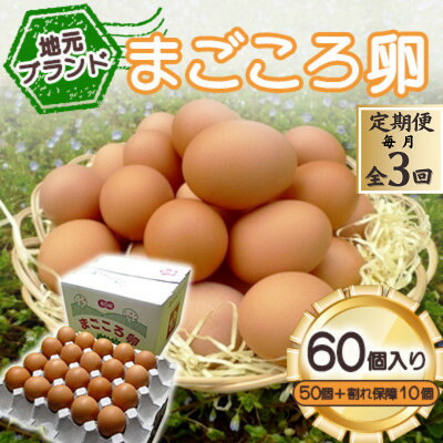 【ふるさと納税】【毎月定期便】「地元ブランド」まごころ卵60個入り(卵50個と割れ保障10個)　鶏卵(生食用)全3回【配送不可地域：離島】【4070042】