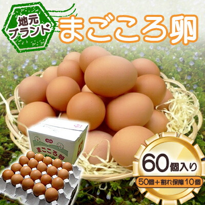 【ふるさと納税】「地元ブランド」まごころ卵60個入り(卵50個と割れ保障10個)　鶏卵(生食用)【配送不可地域：離島】【1008774】