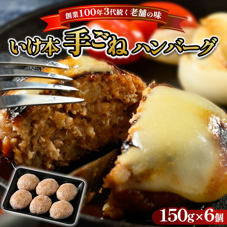 【ふるさと納税】【創業100年3代続く老舗の味】いけ本手ごねハンバーグ 150g&times;6個｜山口県田布施町