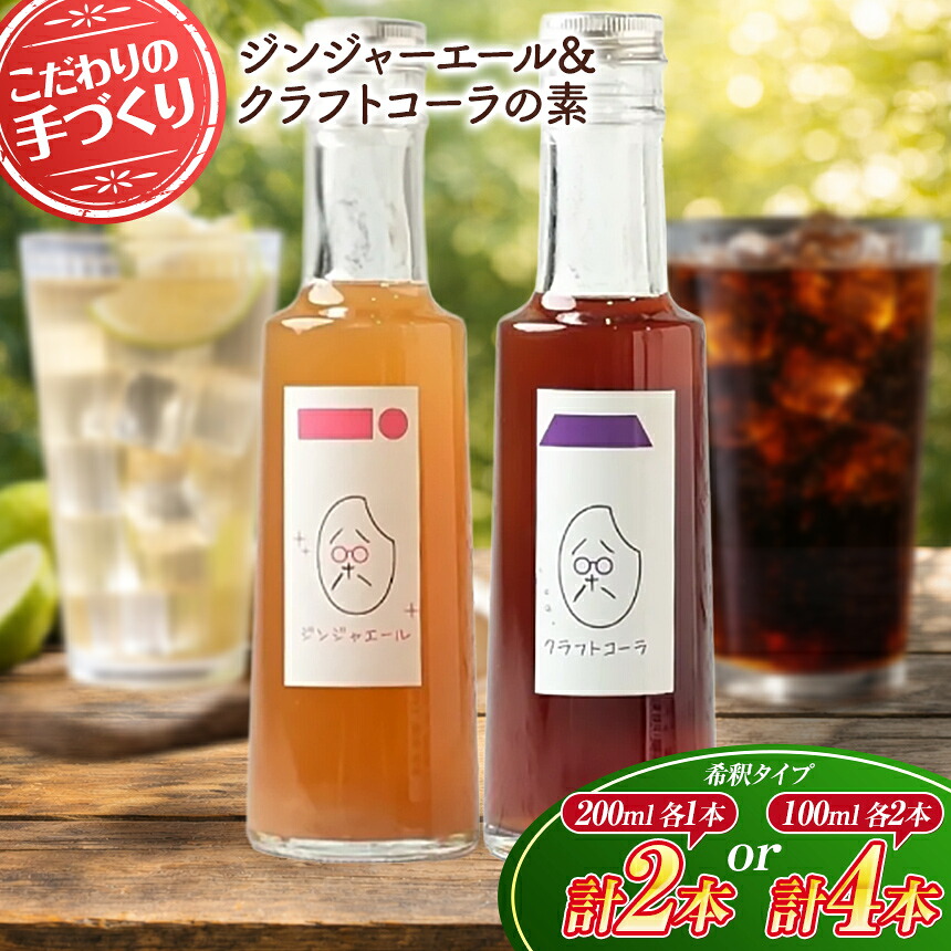 【ふるさと納税】 八十八 （ はとや ） 手づくり クラフトコーラ ＆ ジンジャーエール 〈 希釈 タイプ 100 ml × 4 本 〉 or 〈 希釈タイプ 200 ml × 2 本 〉 ｜ 飲料 ジュース ドリンク コーラ ジンジャー 炭酸割 自然派 無添加 自家製 山口県 平生町