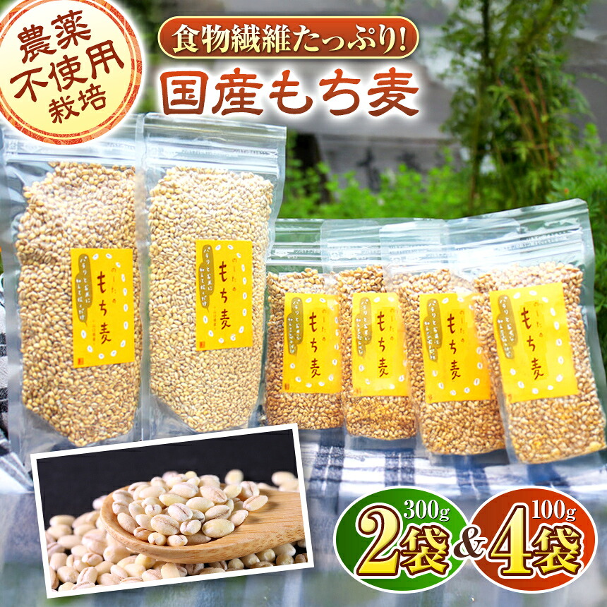 【ふるさと納税】【農薬・化学肥料不使用】もち麦300g2袋&100g4袋 ≪真空パック≫|山口県平生町