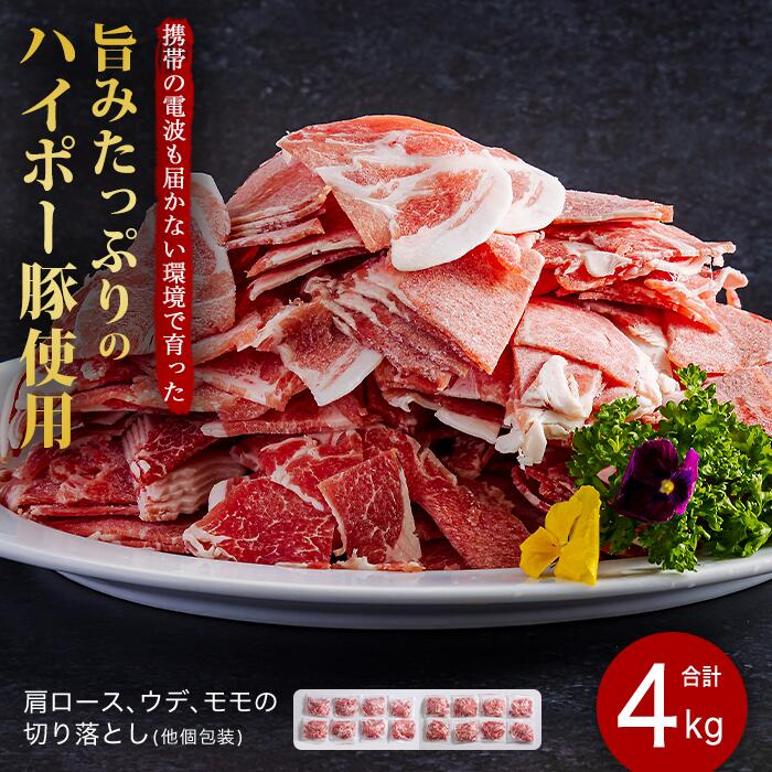 【ふるさと納税】【大容量】豚肉 切り落とし 4kg ハイポー豚 阿武町産 国産豚 冷凍 小分け ストックに便利 まとめ買い|山口県阿武町