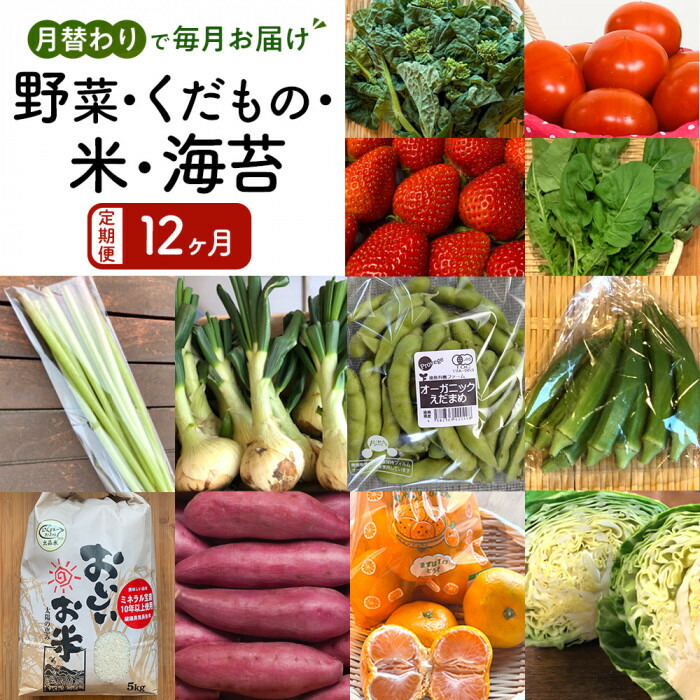 【ふるさと納税】【12ヶ月定期便】野菜 くだもの 米（月替わりで毎月お届け） | 野菜 やさい フルーツ 果物 くだもの お米 こめ 白米 食品 人気 おすすめ 送料無料｜徳島県徳島市