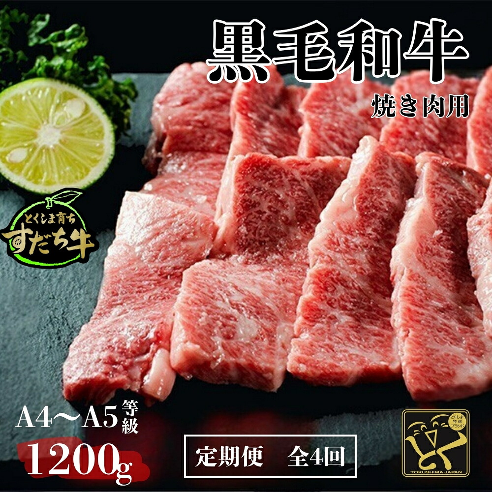 【ふるさと納税】定期便 4回お届け すだち牛 黒毛和牛 （ 焼肉用 ） 1.2kg｜徳島県鳴門市